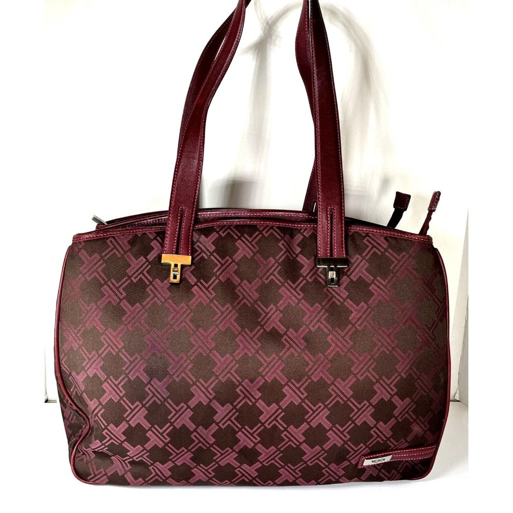 Tumi Womens Signature Maroon Burgundy Multi Compartment Laptop Briefcase Bag